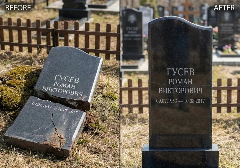 Склейка расколотого памятника: до и после в Рязани