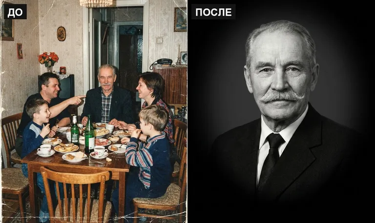 Ретушь фото на памятник — выделение из группового: до и после в Рязани