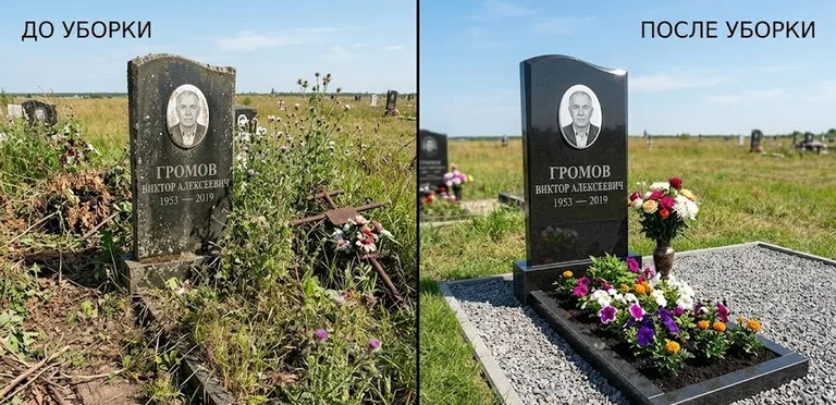 Уборка участка с обелиском до и после в Рязани