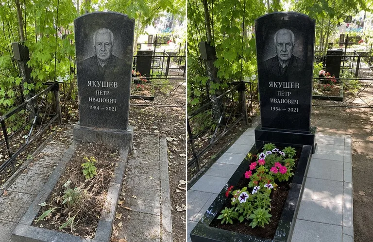 Диптих №15: мемориал с ажурной ковкой — лаковая подкраска прутьев и мойка стелы в Рязани