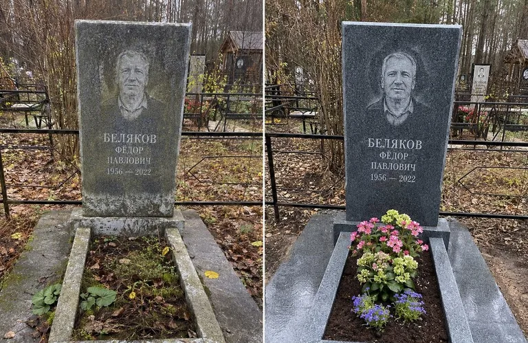 Диптих №19: мойка вертикального гранита — снят чёрный налёт с обратной стороны стелы в Рязани