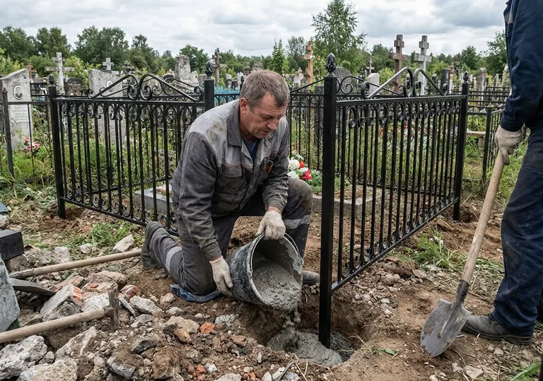 Установка ограды бетонированием ножек в грунт в Рязани