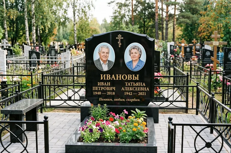 Двойной памятник с оградой и благоустройством в Рязани