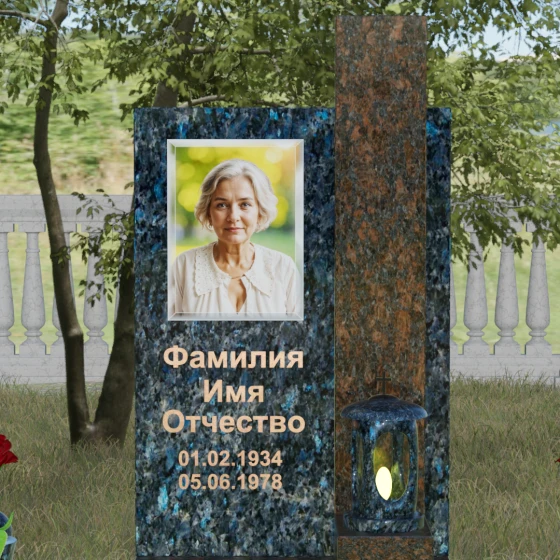 Вертикальный гранитный памятник на могилу во Владивостоке, гранит Блю Перл