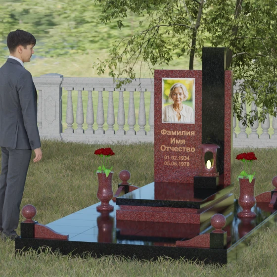 Вертикальный гранитный памятник на могилу во Владивостоке, гранит Лезниковский, вид 4