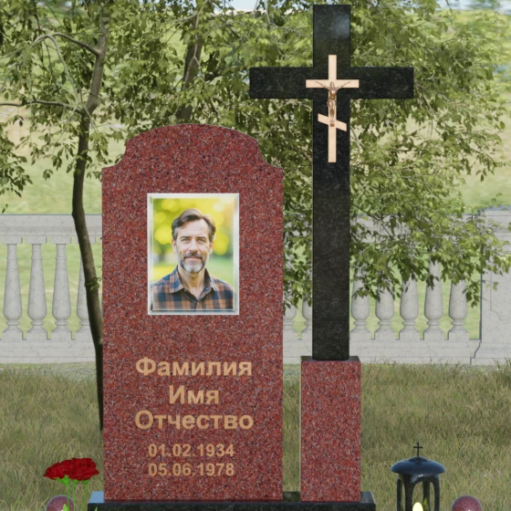 Гранитный вертикальный памятник с крестом во Владивостоке, гранит Лезниковский