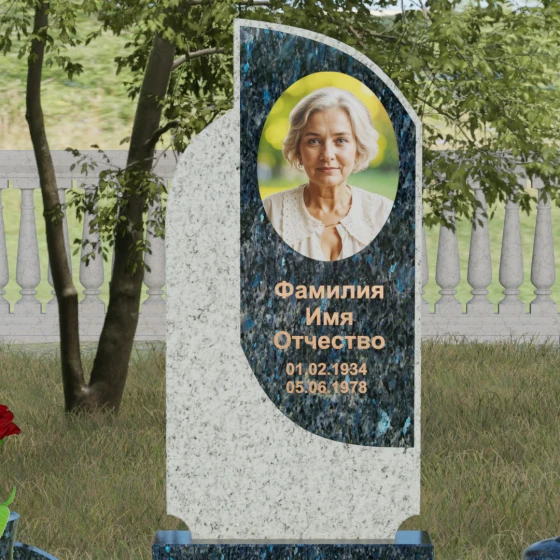 Вертикальный комбинированный памятник на одного во Владивостоке, гранит Блю Перл