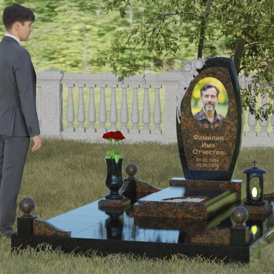 Вертикальный комбинированный памятник без креста в Мурманске, гранит Дымовский, вид 4