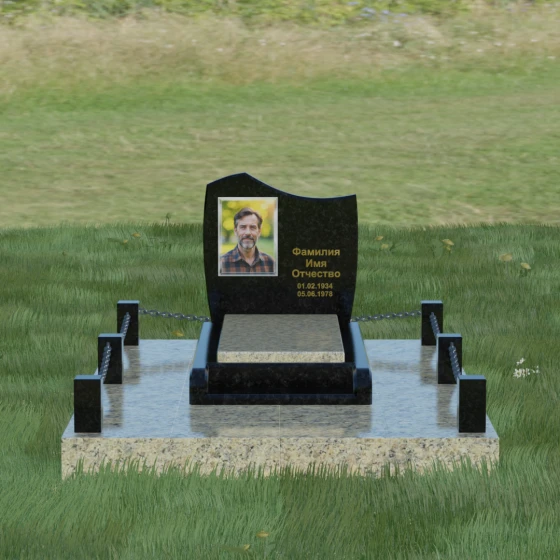 Вертикальный комбинированный светский памятник в Ставрополе, гранит Габбро-диабаз, вид 2