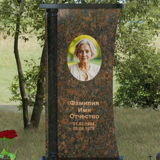 Вертикальный комбинированный памятник светский во Владивостоке, гранит Дымовский