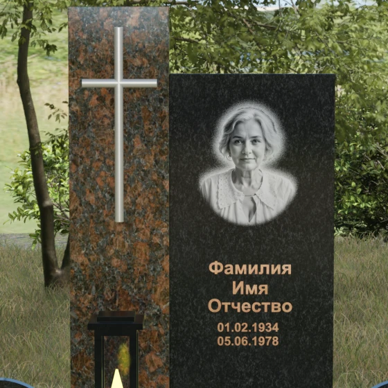 Православный комбинированный памятник с крестом во Владивостоке, гранит Габбро-диабаз