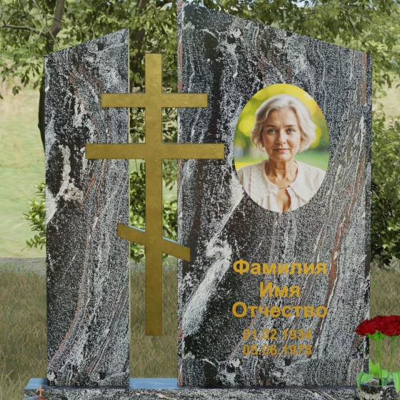Православный комбинированный памятник с крестом, гранит амфиболит, в Якутске