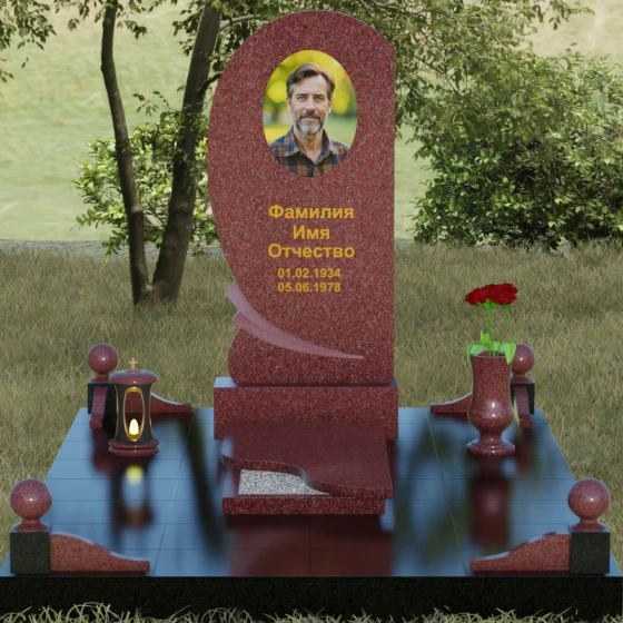 Гранитный памятник «Волна» с изгибом, гранит Лезниковский, вид 2, в Якутске