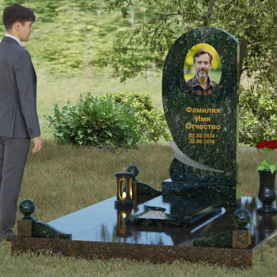 Гранитный памятник «Волна» с изгибом, гранит Балтик грин, вид 4, в Якутске