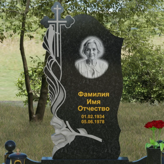 Православный комбинированный памятник с крестом в Белгороде, гранит Габбро-диабаз