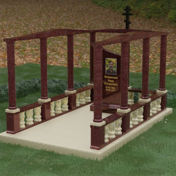 Элитный светский памятник с крестом в Новом Уренгое, гранит Лезниковский, вид 4