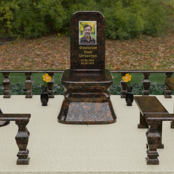 Гранитный мемориал со скругленной стелой, гранит Дымовский, в Якутске