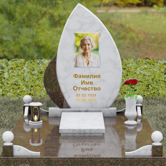 Вертикальный комбинированный памятник во Владивостоке, мрамор Тассос, вид 2