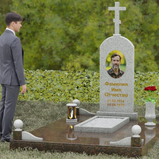 Православный памятник с крестом во Владивостоке, гранит Мансуровский, вид 4