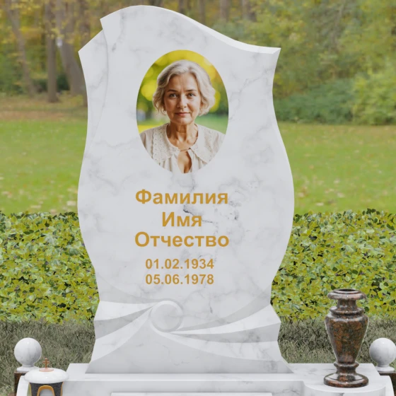 Светский гранитный памятник для одного в Норильске, мрамор Тассос