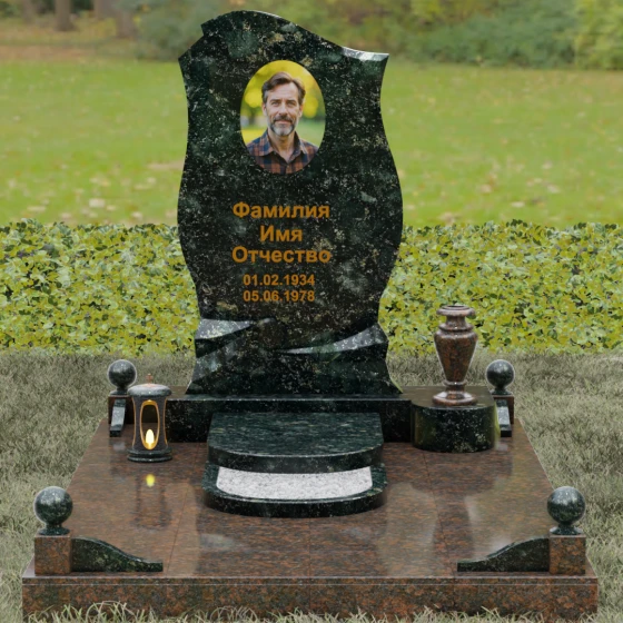 Светский гранитный памятник для одного в Норильске, гранит Балтик грин, вид 2