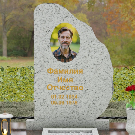 Гранитный памятник — скала с кованой оградой, гранит Мансуровский, в Якутске
