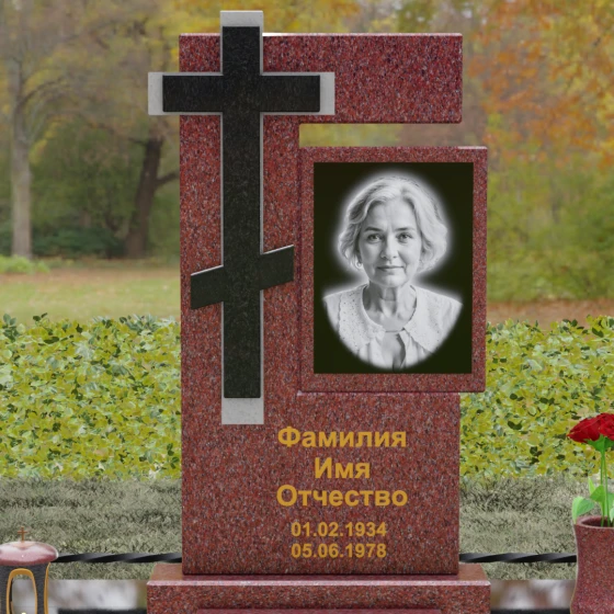 Комбинированный православный памятник с крестом в Рязани, гранит Лезниковский