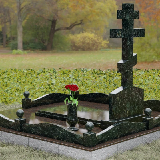 Мемориальный комплекс с восьмиконечным крестом, гранит Балтик грин, вид 3, в Якутске
