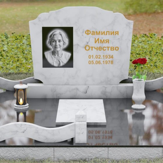 Светский гранитный горизонтальный памятник в Ставрополе, мрамор Тассос, вид 2