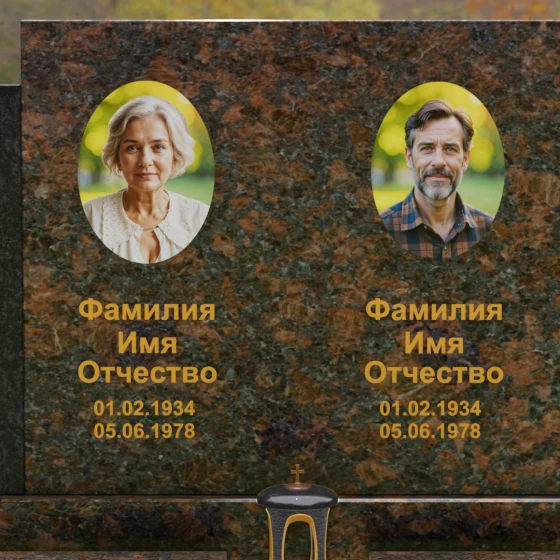 Комбинированный горизонтальный памятник на двоих в Ставрополе, гранит Дымовский