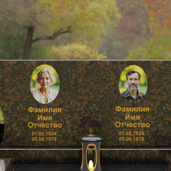 Горизонтальный гранитный памятник на двоих в Барнауле, гранит Дымовский