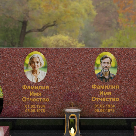 Горизонтальный гранитный памятник на двоих в Барнауле, гранит Лезниковский