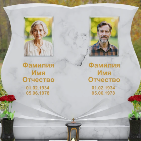 Горизонтальный гранитный памятник для двоих во Владивостоке, мрамор Тассос