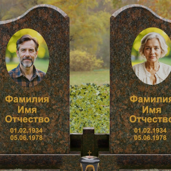 Памятник гранитный двойной с волнообразным верхом, гранит Дымовский, в Якутске