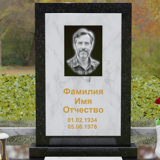 Гранитный вертикальный памятник без креста в Ставрополе, мрамор Тассос