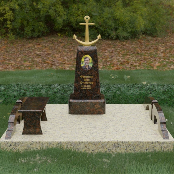 Вертикальный комбинированный памятник для одного во Владивостоке, гранит Дымовский