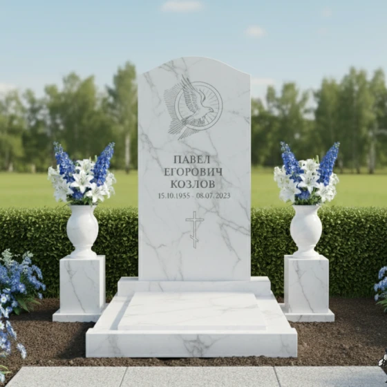Памятник с парящим голубем и аркой, мрамор Тассос, в Якутске
