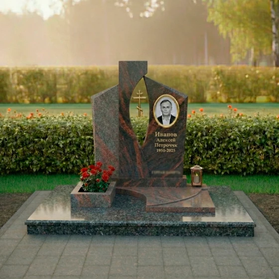 Православный гранитный памятник с крестом в Липецке, гранит амфиболит