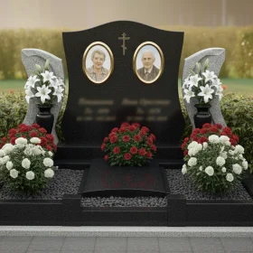 Вертикальный элитный гранитный памятник с крестом - ПН199