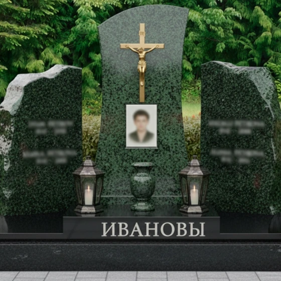 Православный гранитный памятник с крестом на двоих во Владивостоке, гранит Балтик грин