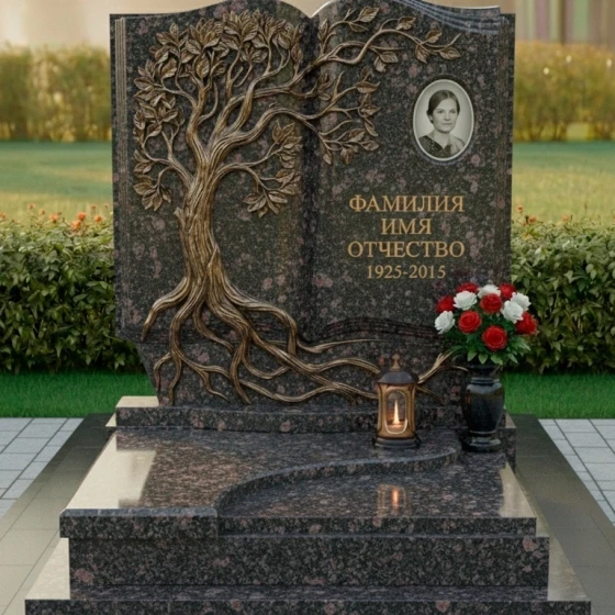 Элитный вертикальный гранитный памятник для одного в Барнауле, гранит амфиболит