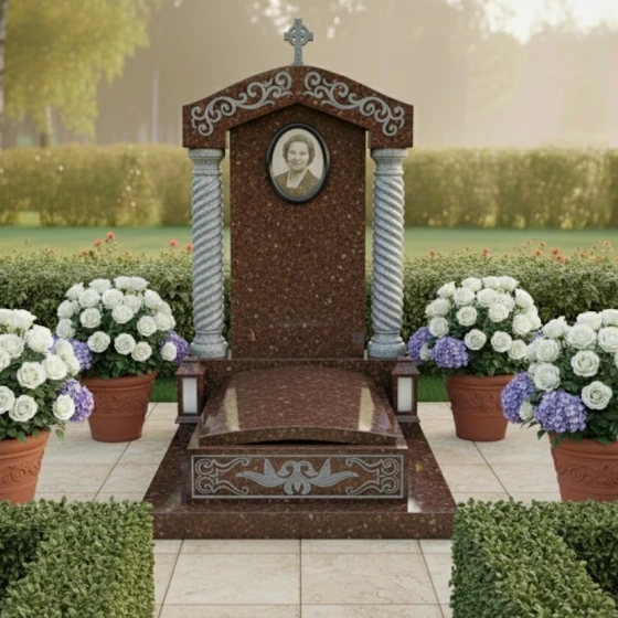 Православный элитный Гранитный памятник с крестом в Барнауле, гранит Дымовский