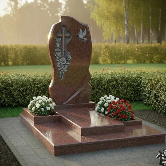 Элитный православный памятник с крестом во Владивостоке, гранит Лезниковский