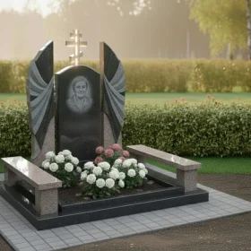 Элитный гранитный памятник с крестом для мемориального комплекса - ПН282