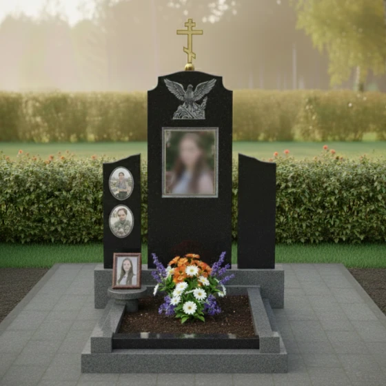 Православный вертикальный Гранитный памятник в Красноярске, гранит Габбро-диабаз