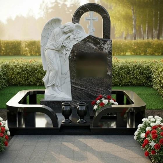 Мемориал с барельефом скорбящего ангела, гранит амфиболит, в Якутске