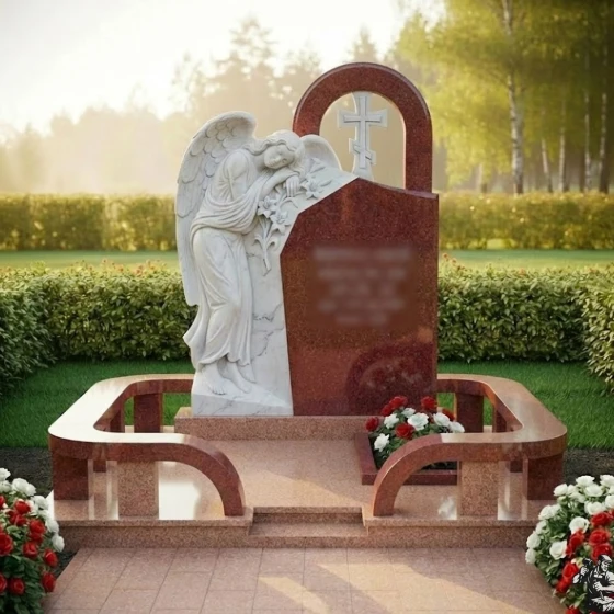 Мемориал с барельефом скорбящего ангела, гранит Лезниковский, в Якутске