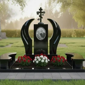 Элитный гранитный памятник для двоих с крестом - ПН382