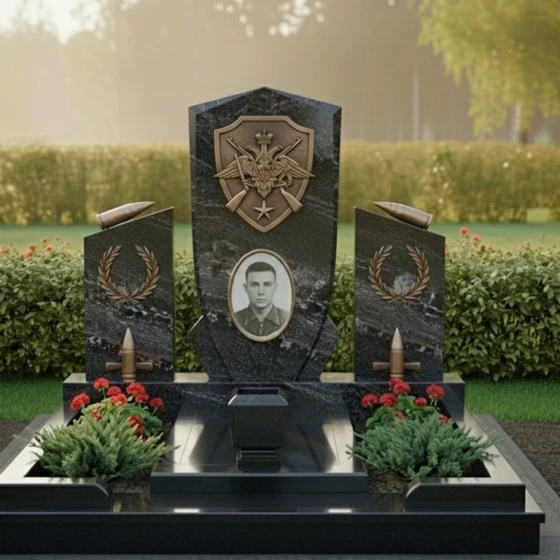 Светский вертикальный Гранитный памятник для одного в Альметьевске, гранит амфиболит