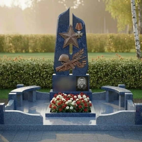 Гранитный памятник светский для комплекса в Салехарде, гранит Блю Перл